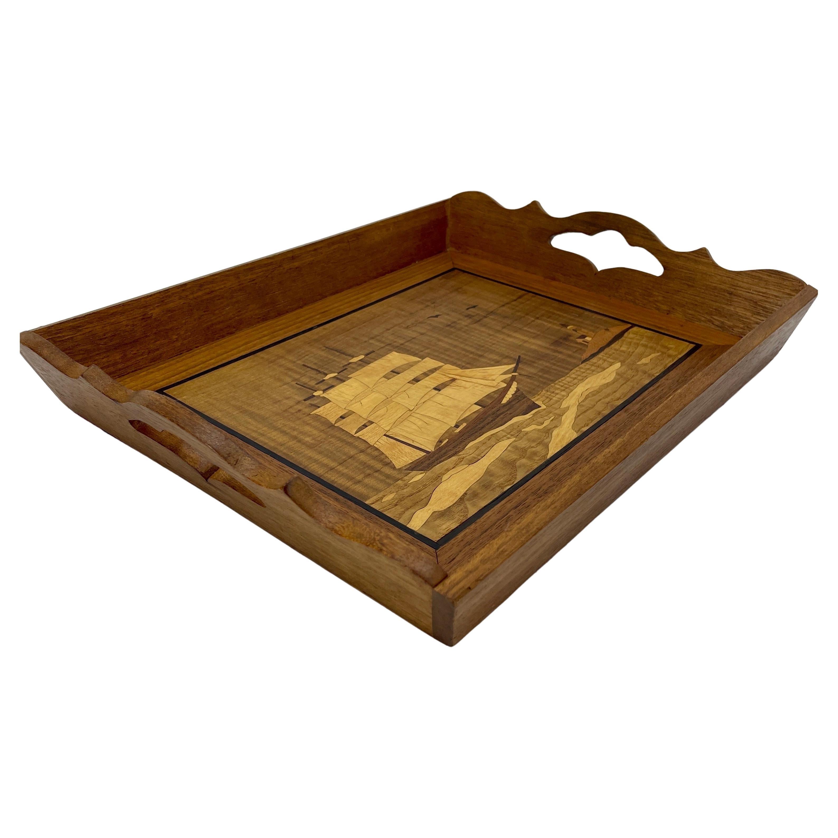 Hand-Crafted Mid-Century Nautical Themed Wooden Tray  For Sale