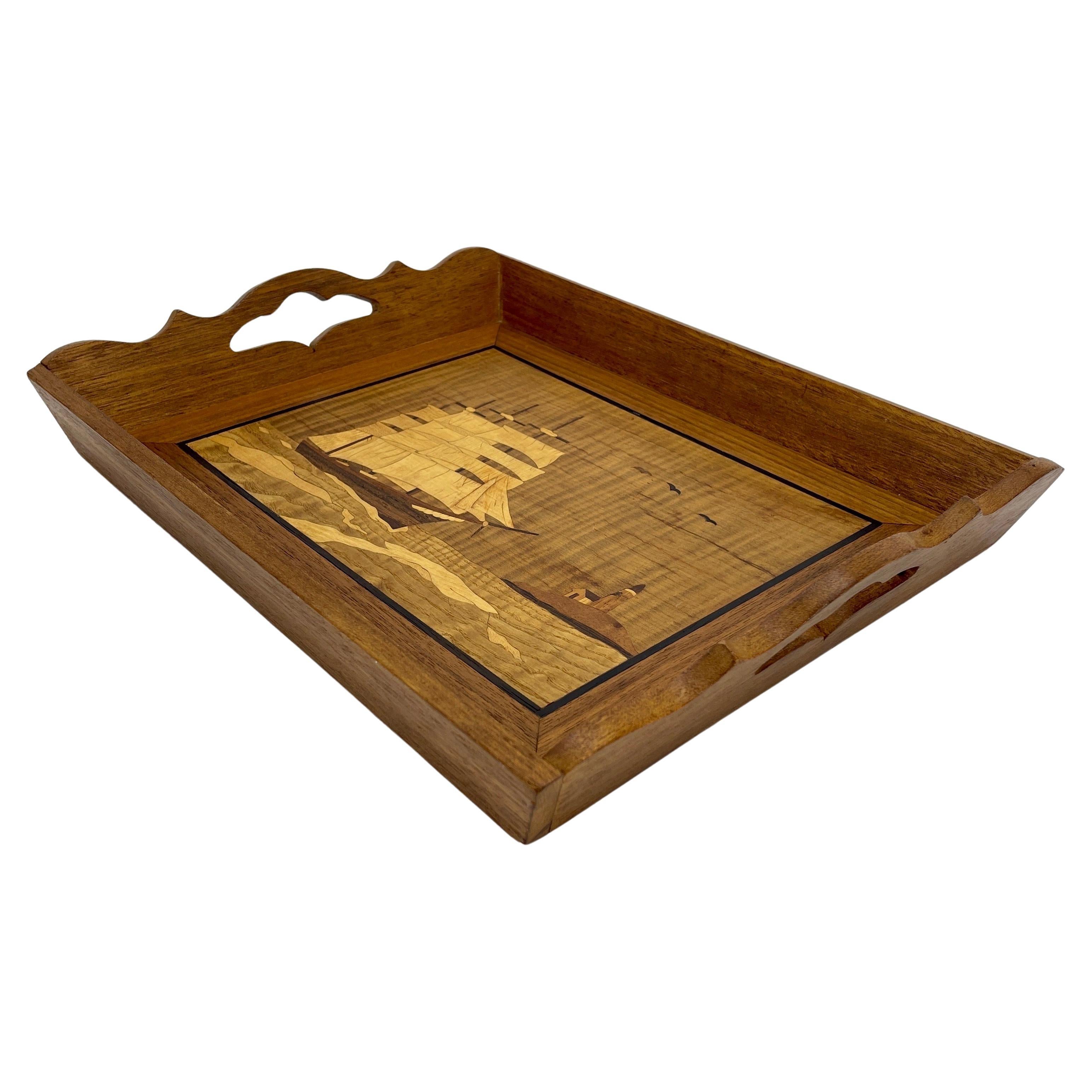 Mid-Century Nautical Themed Wooden Tray  In Good Condition For Sale In Haddonfield, NJ
