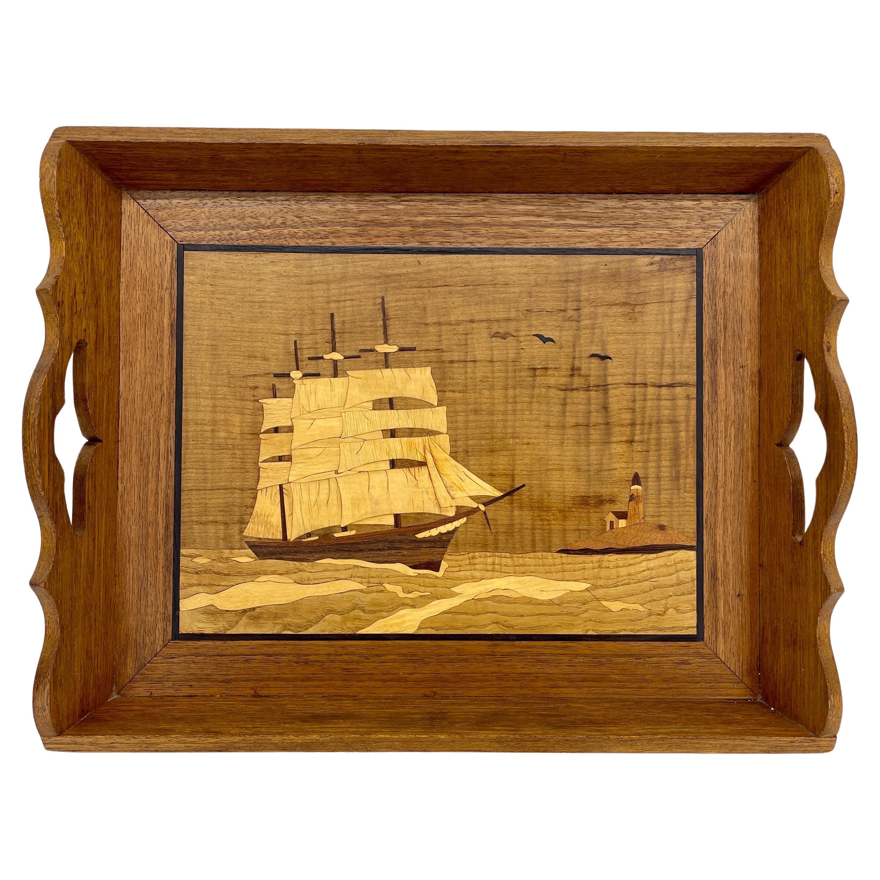 Mid-Century Nautical Themed Wooden Tray  For Sale