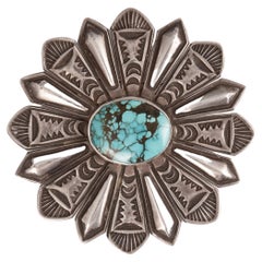 Mid-Century Navajo Silversmith Harry H. Begay Turquoise and Silver Brooch