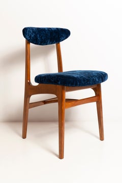 Mid Century Navy Blue Velvet Chair, Walnut Wood, Rajmund Halas, 1960s