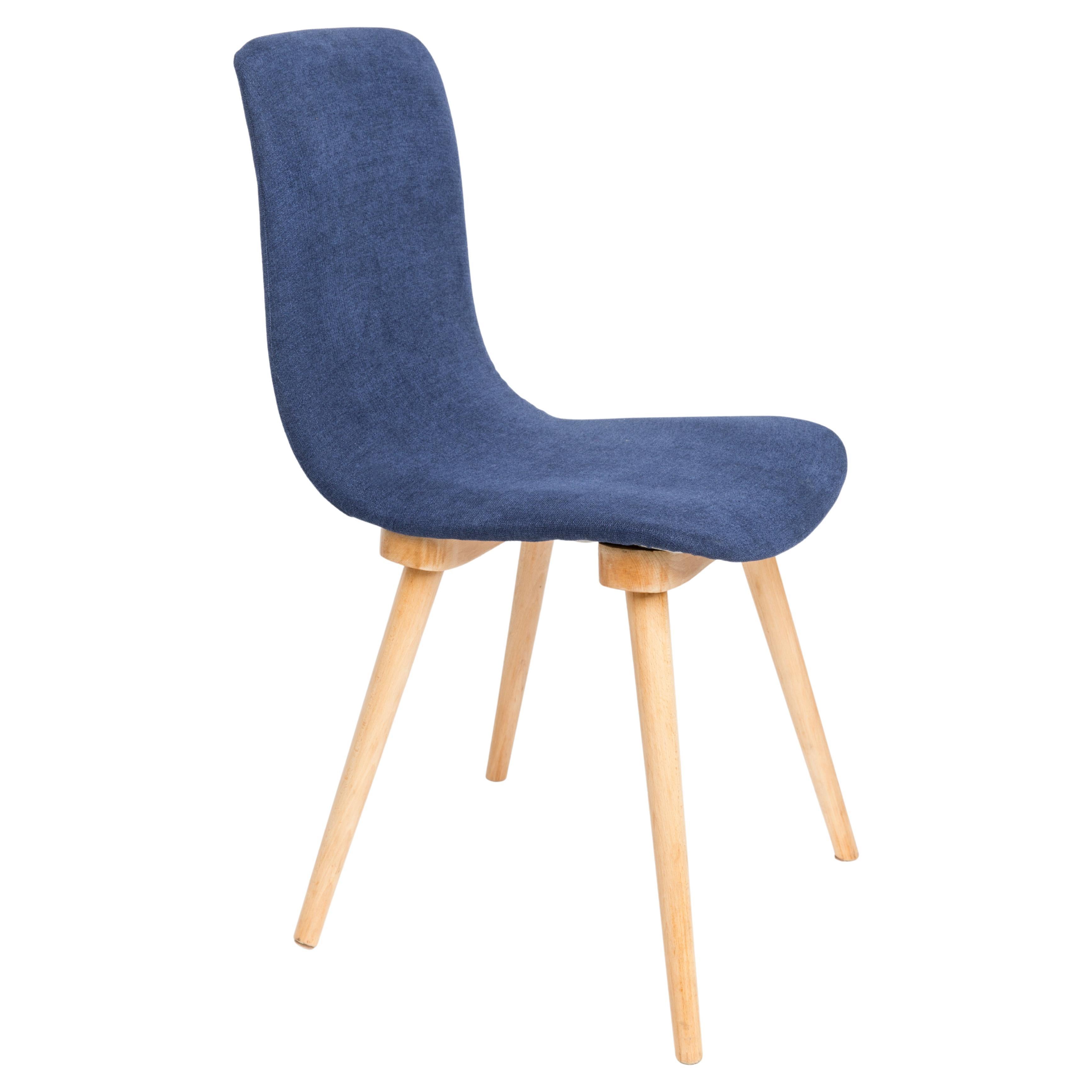 Mid Century Navy Blue Vintage Chair, by Fameg Factory, Poland, 1960s For Sale