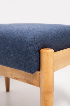 Mid-Century Navy Blue Wool Vintage Stool, Edmund Homa, 1960s