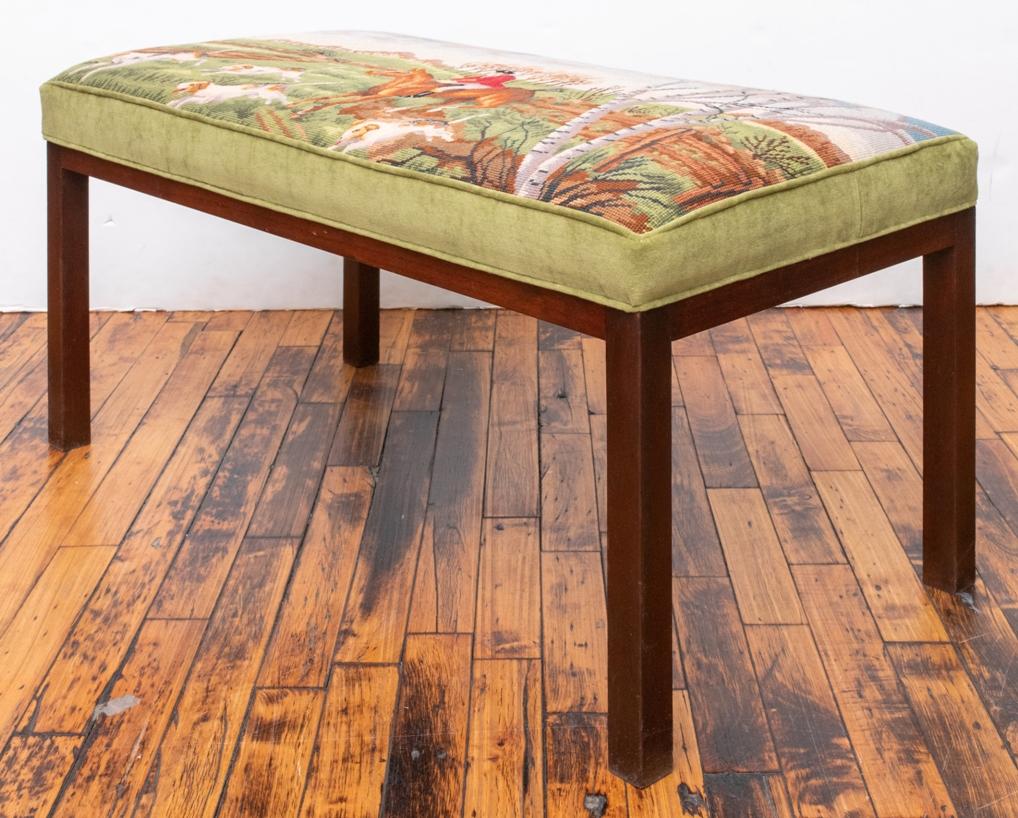 Wool Midcentury Needlepoint Rosewood Bench, circa 1960s