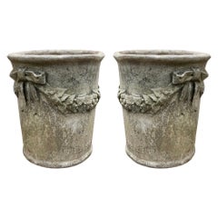 Mid-Century Neo-Classical English Garden Cast Concrete Planters / Pots, Pair