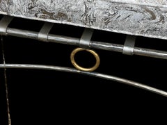 Metà secolo  Panchina neoclassica in acciaio stile Maison Jansen con tessuto in finto marmo