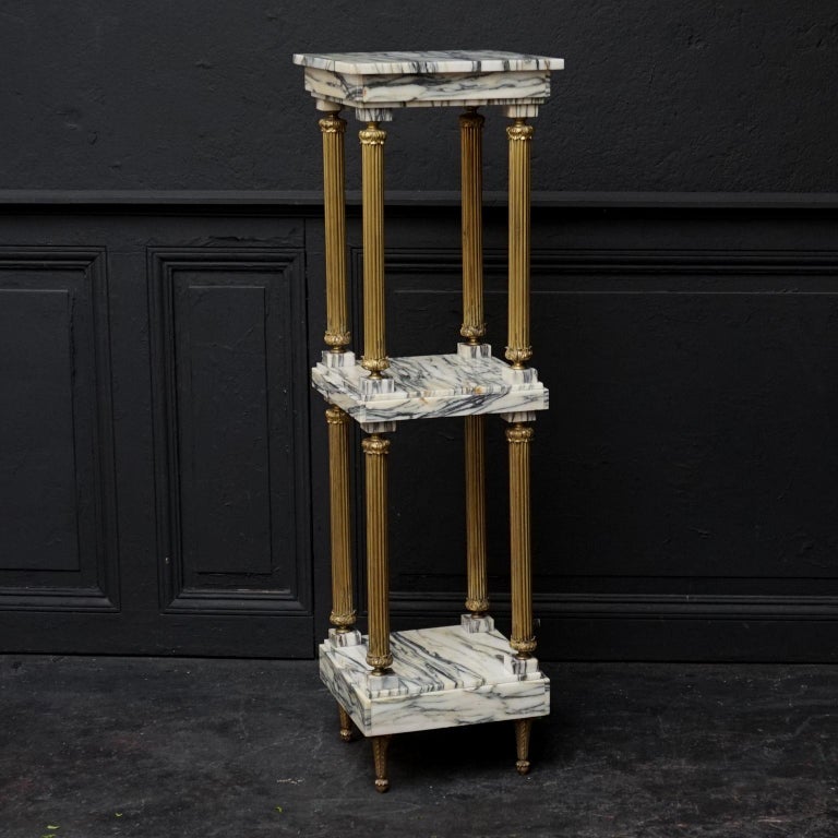 Midcentury Neoclassical Marble and Gilt Brass ThreeTier Étagère Shelf