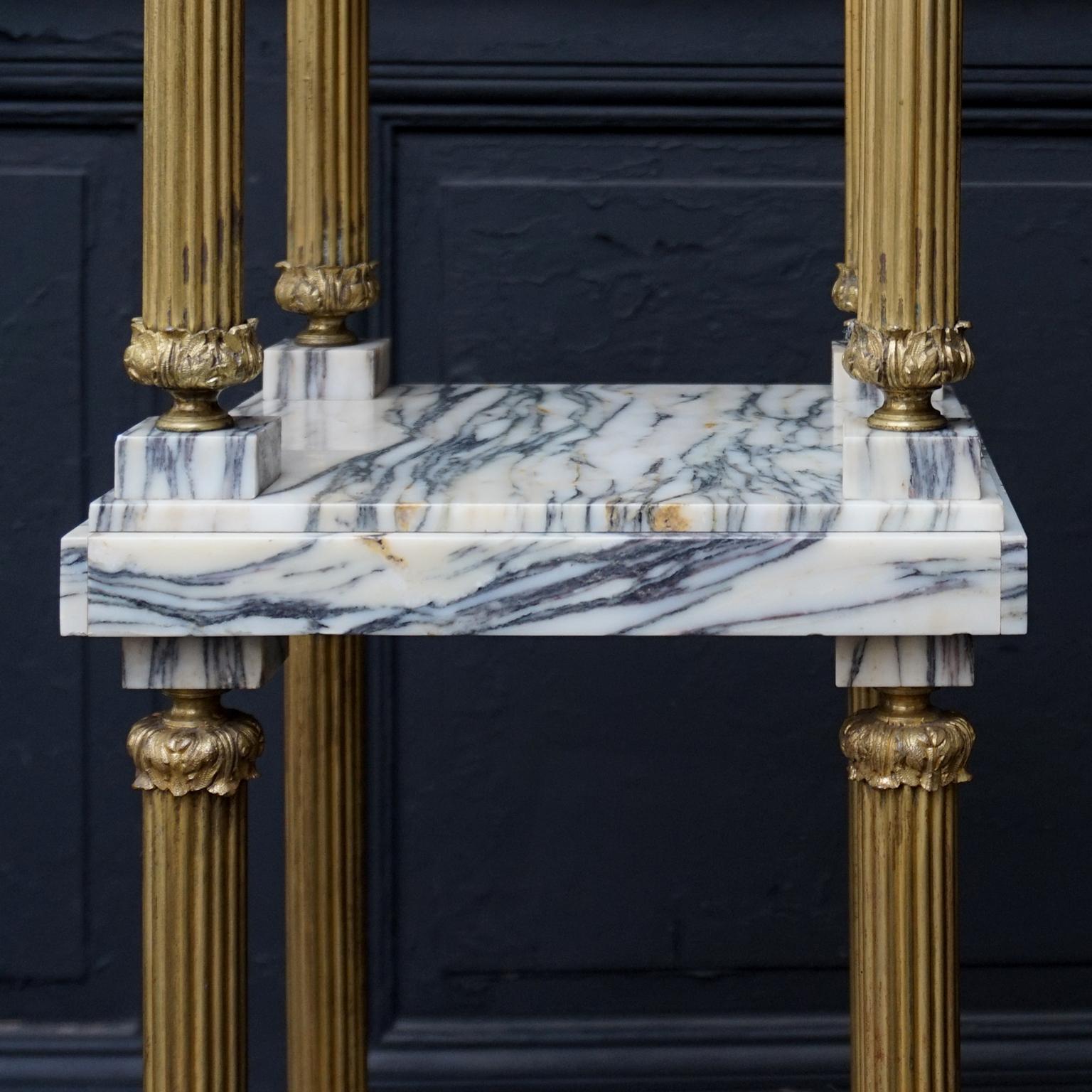 20th Century Midcentury Neoclassical Marble and Gilt Brass Three-Tier Étagère Shelf Stand