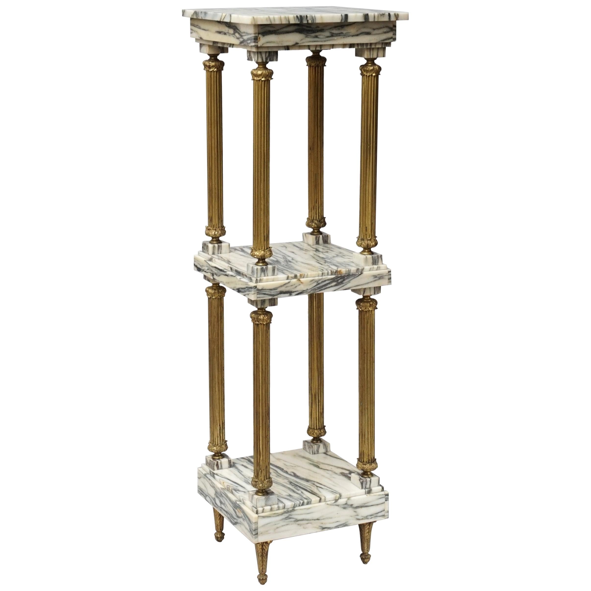 Midcentury Neoclassical Marble and Gilt Brass Three-Tier Étagère Shelf Stand