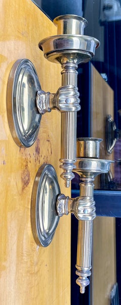 Mid-Century Neo-Classical Style Brass Hand Holding Torch Sconces, Pair
