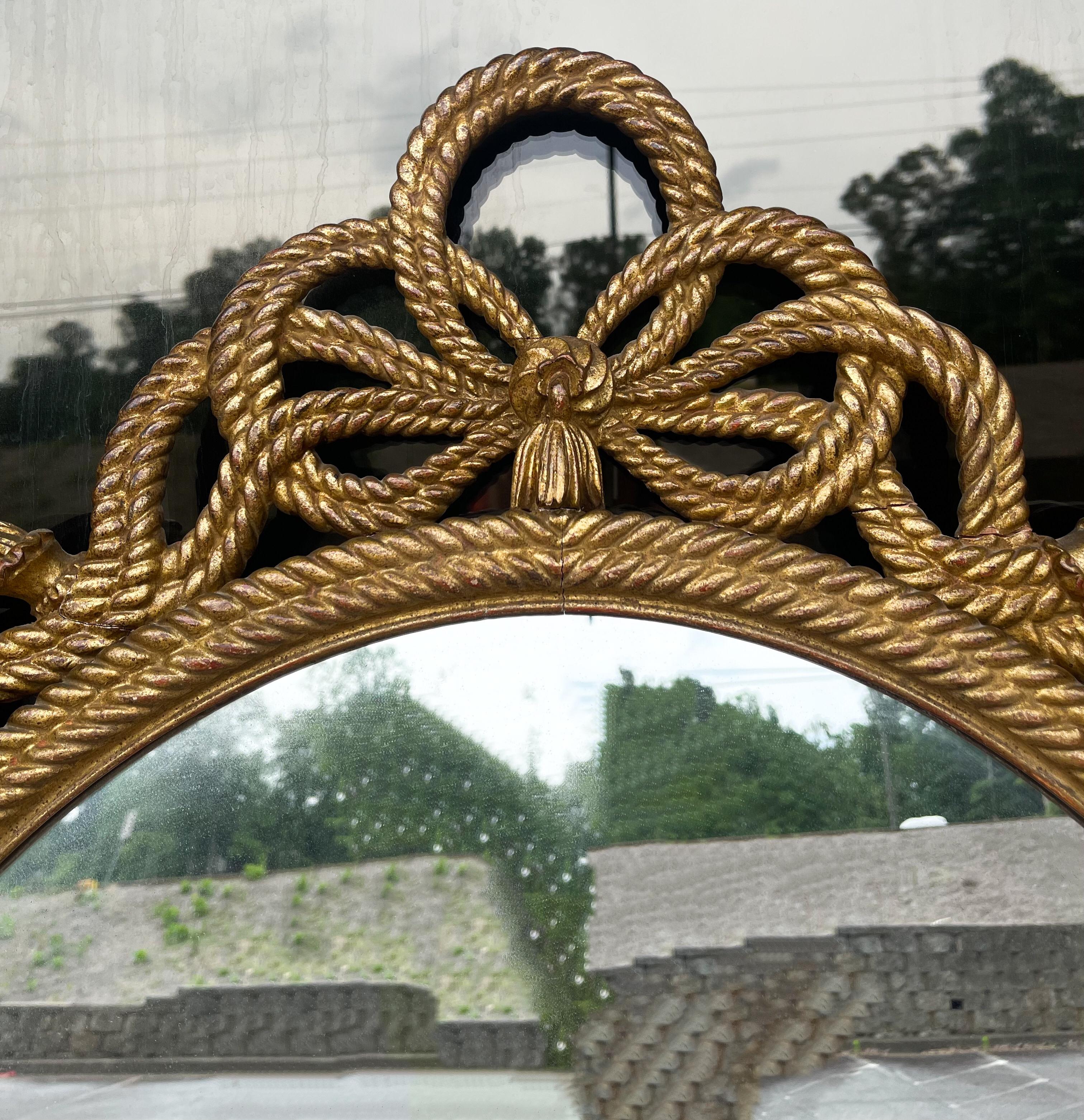 Neoclassical Neo-Classical Style Carved Giltwood Rope and Tassel Motif Mirror  For Sale