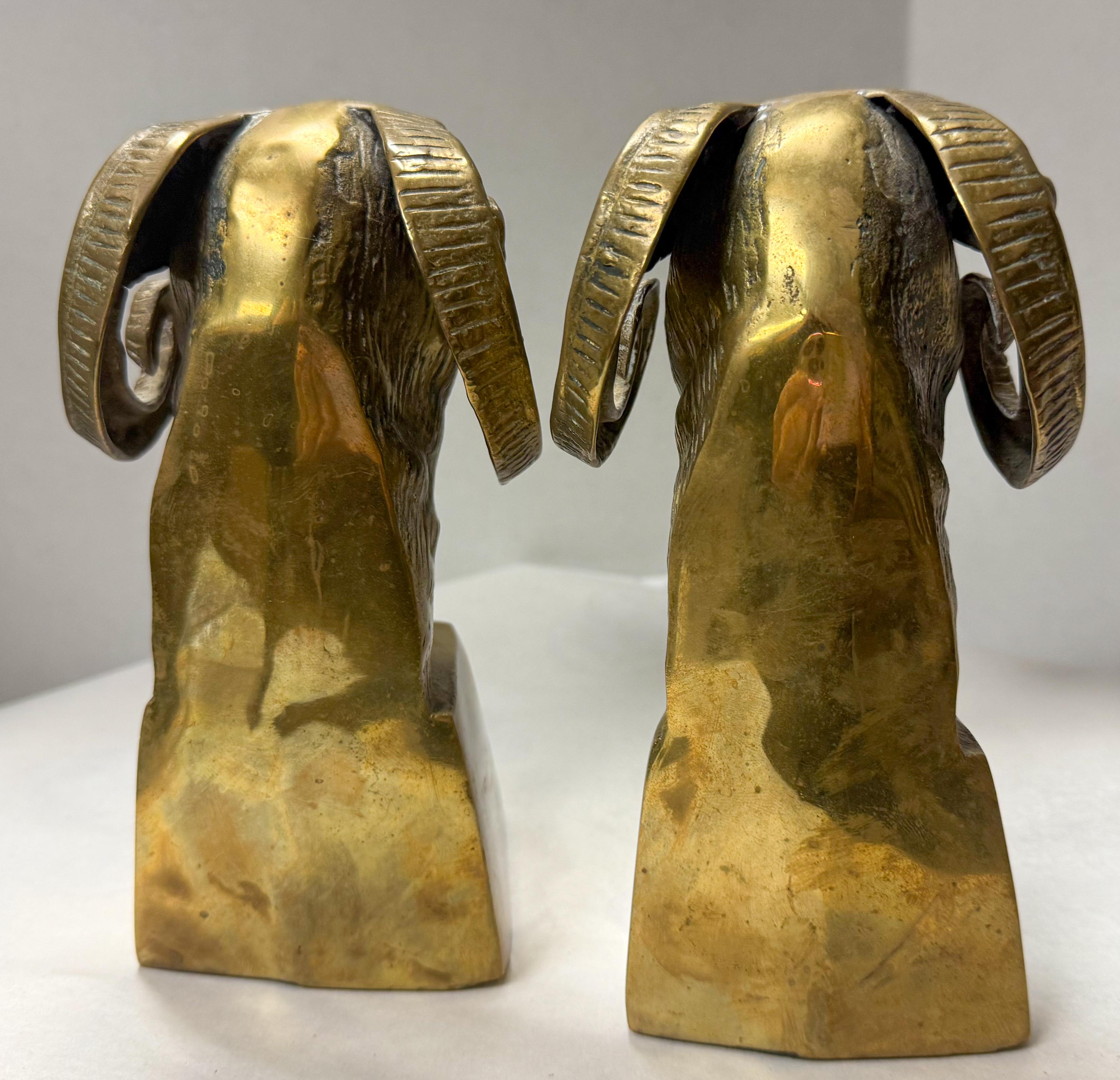 Neoclassical Mid-Century Neo-Classical Style Cast Brass Ram Form Bookends - Pair For Sale