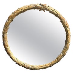 Mid-Century Neo-Classical Style Cerused Whitewahed Pine Round Wall Mirror