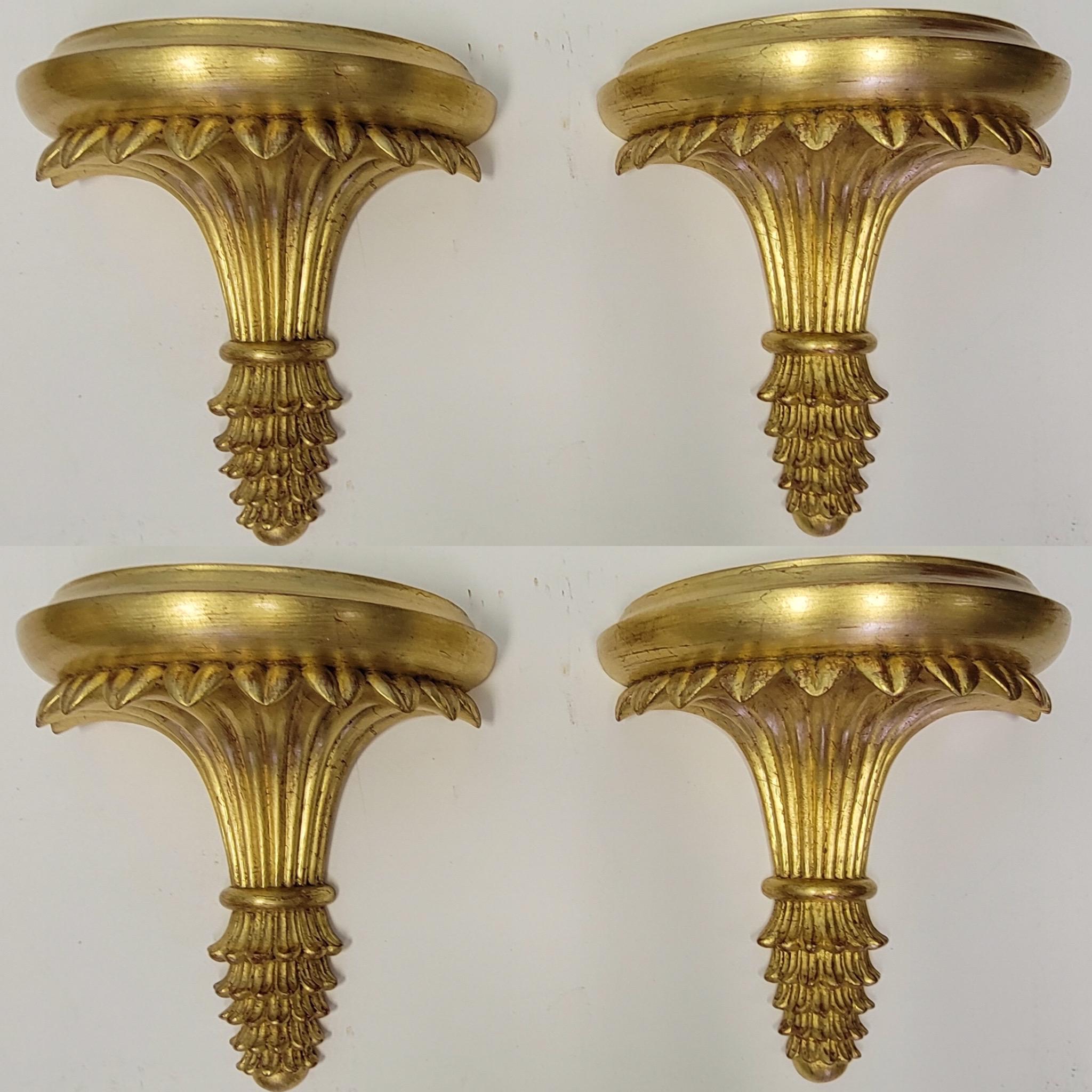 Mid-Century Neo-Classical Style Gilt Italian Wall Brackets, Set of 4 For Sale 1
