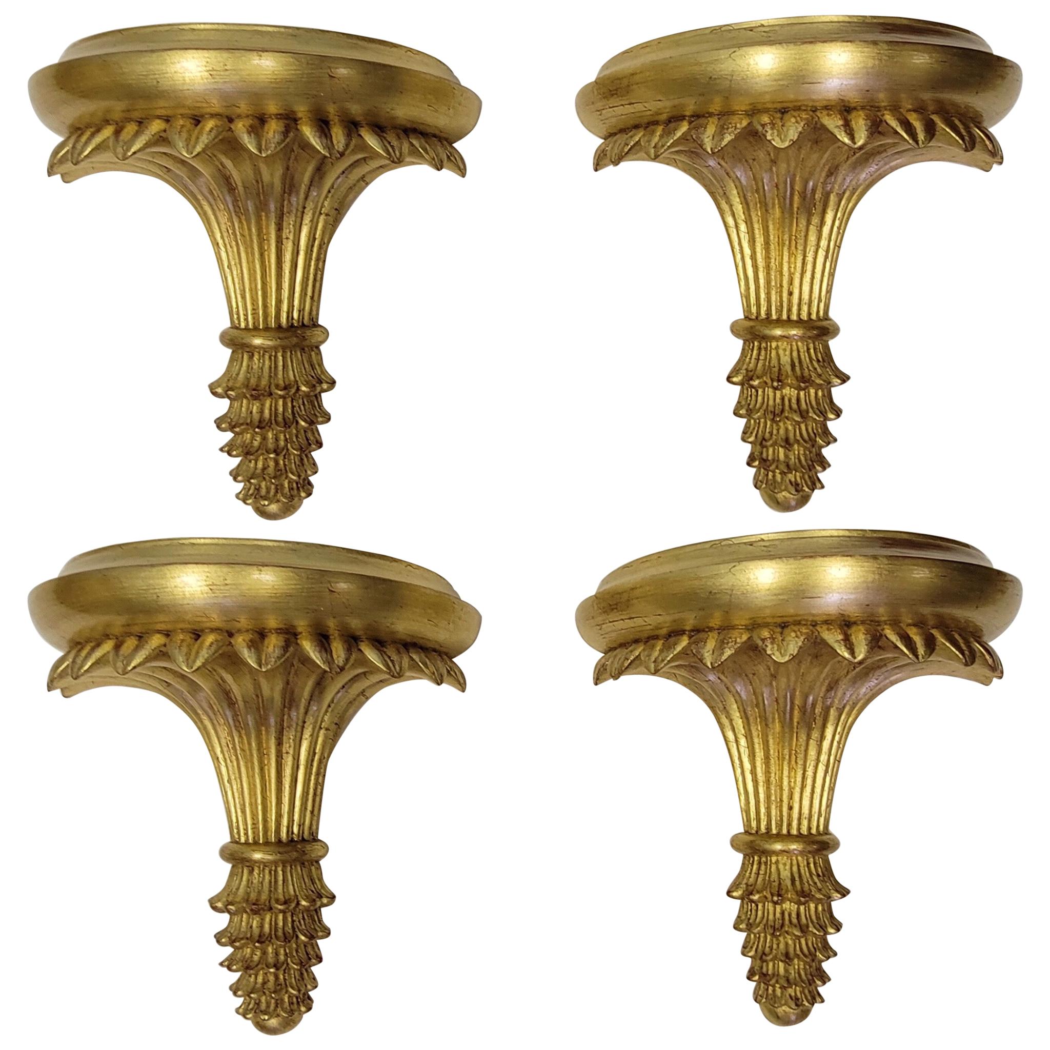 Mid-Century Neo-Classical Style Gilt Italian Wall Brackets, Set of 4 For Sale