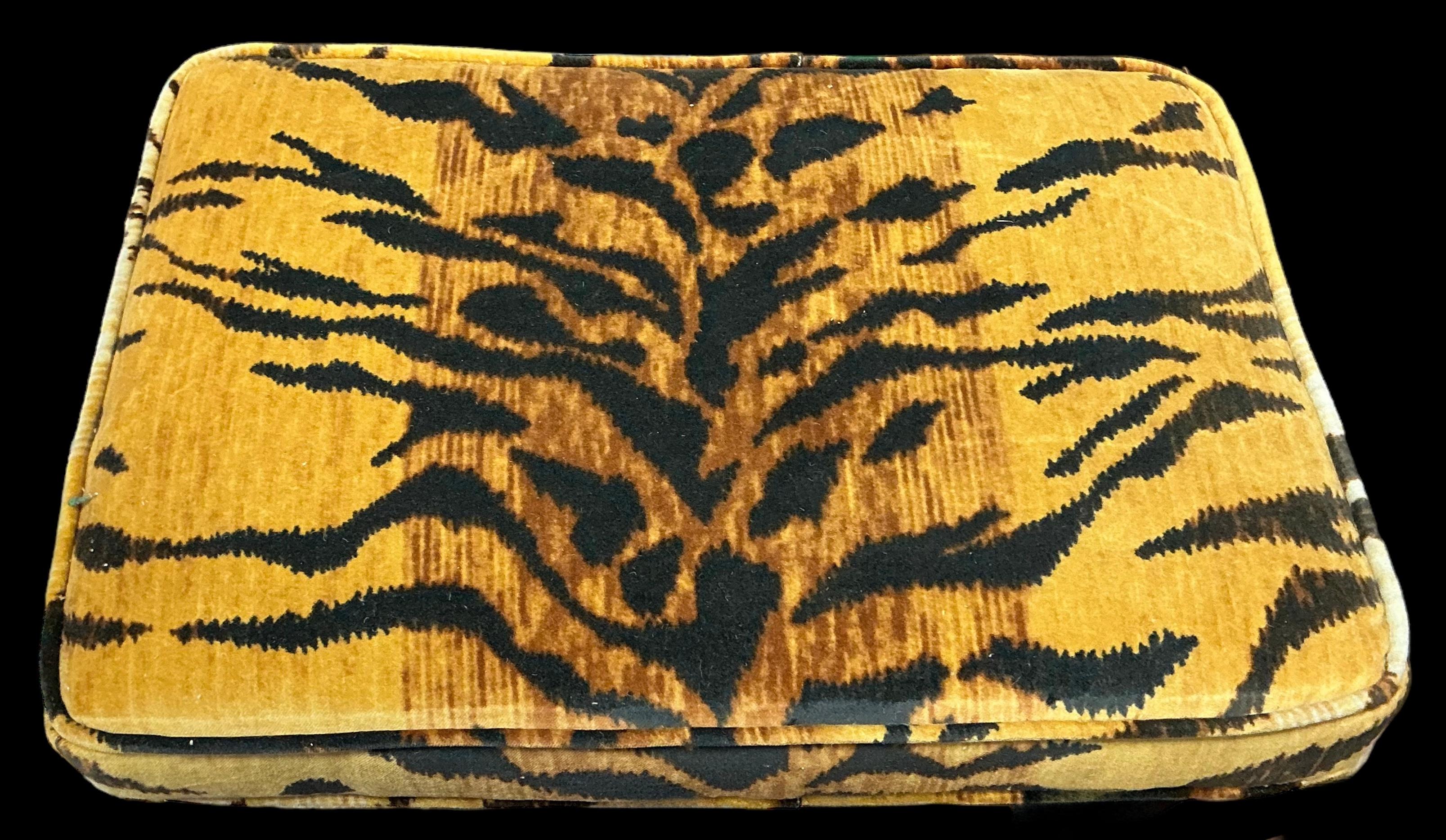 Italian Mid-Century Neo-Classical Style Gilt Metal & Tiger Velvet Benches / Ottomans - 2