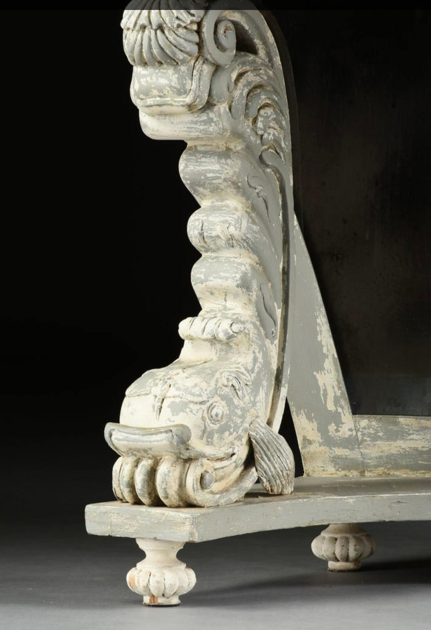 Mid-Century Neo-Classical Style Hand Painted Console Tables W/ Dolphins -Pair For Sale 4