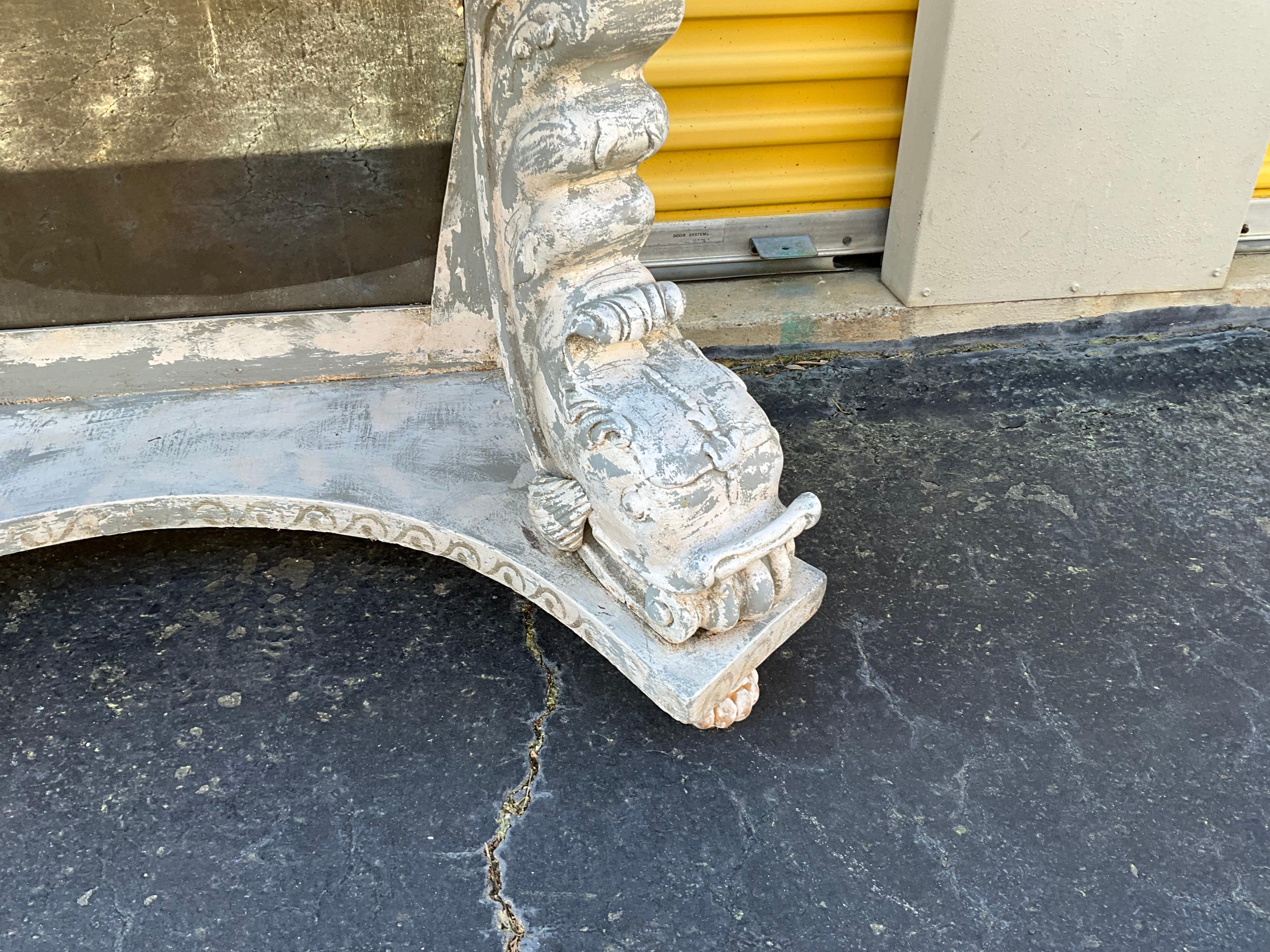Italian Mid-Century Neo-Classical Style Hand Painted Console Tables W/ Dolphins -Pair For Sale