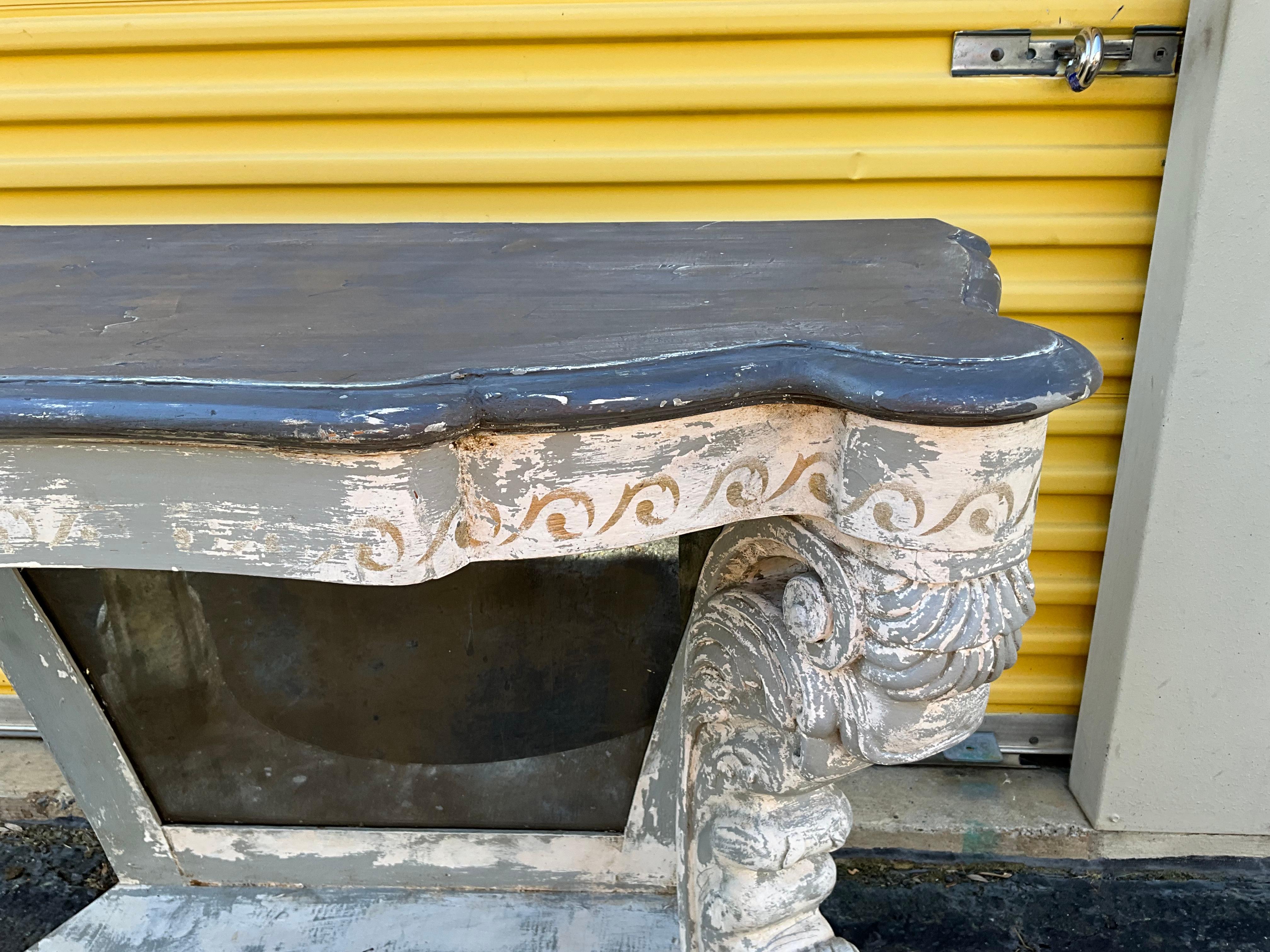 20th Century Mid-Century Neo-Classical Style Hand Painted Console Tables W/ Dolphins -Pair For Sale