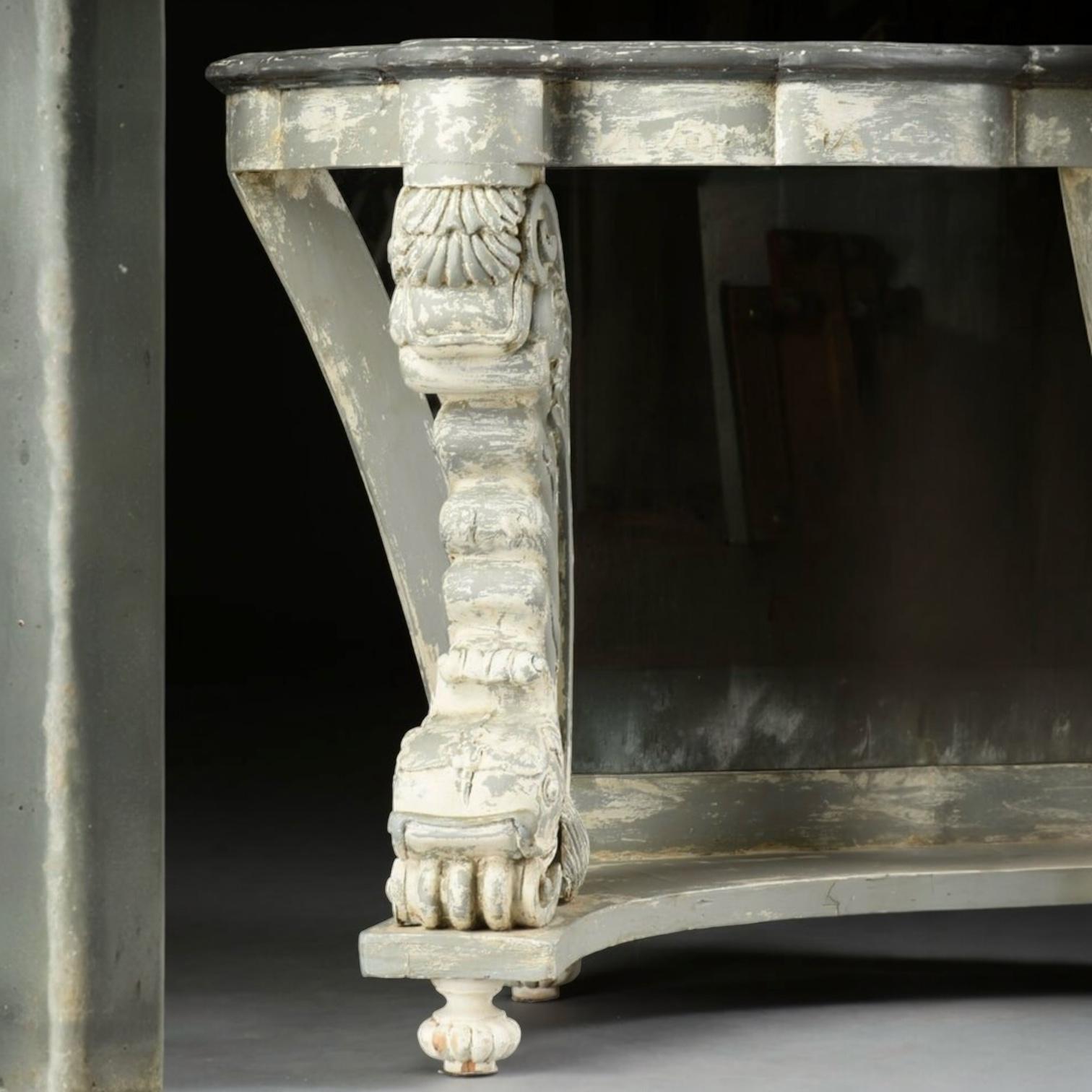 Mid-Century Neo-Classical Style Hand Painted Console Tables W/ Dolphins -Pair For Sale 3