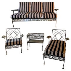 Mid-Century Neo-Classical Style Iron Patio Set with Greek Key Back, S/5