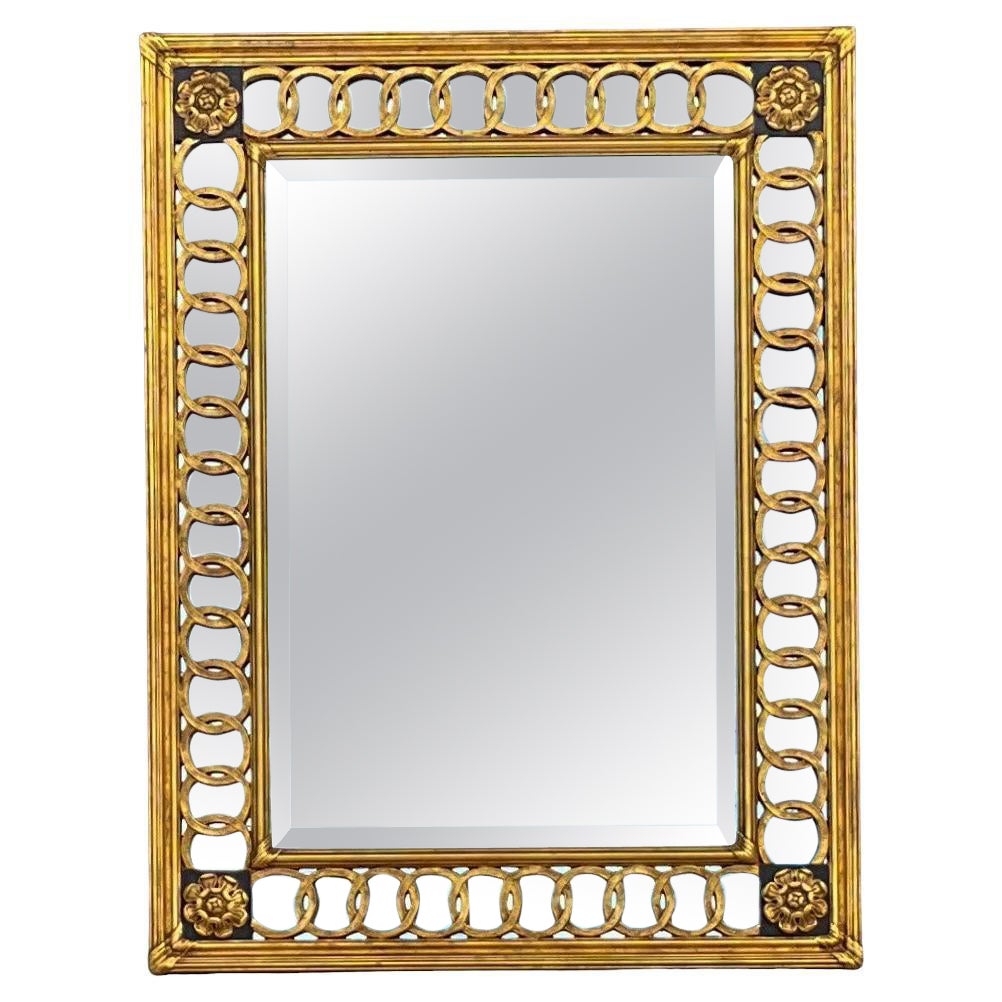 Miroir italien Friedman Brothers en bois doré de style néoclassique du milieu du siècle dernier