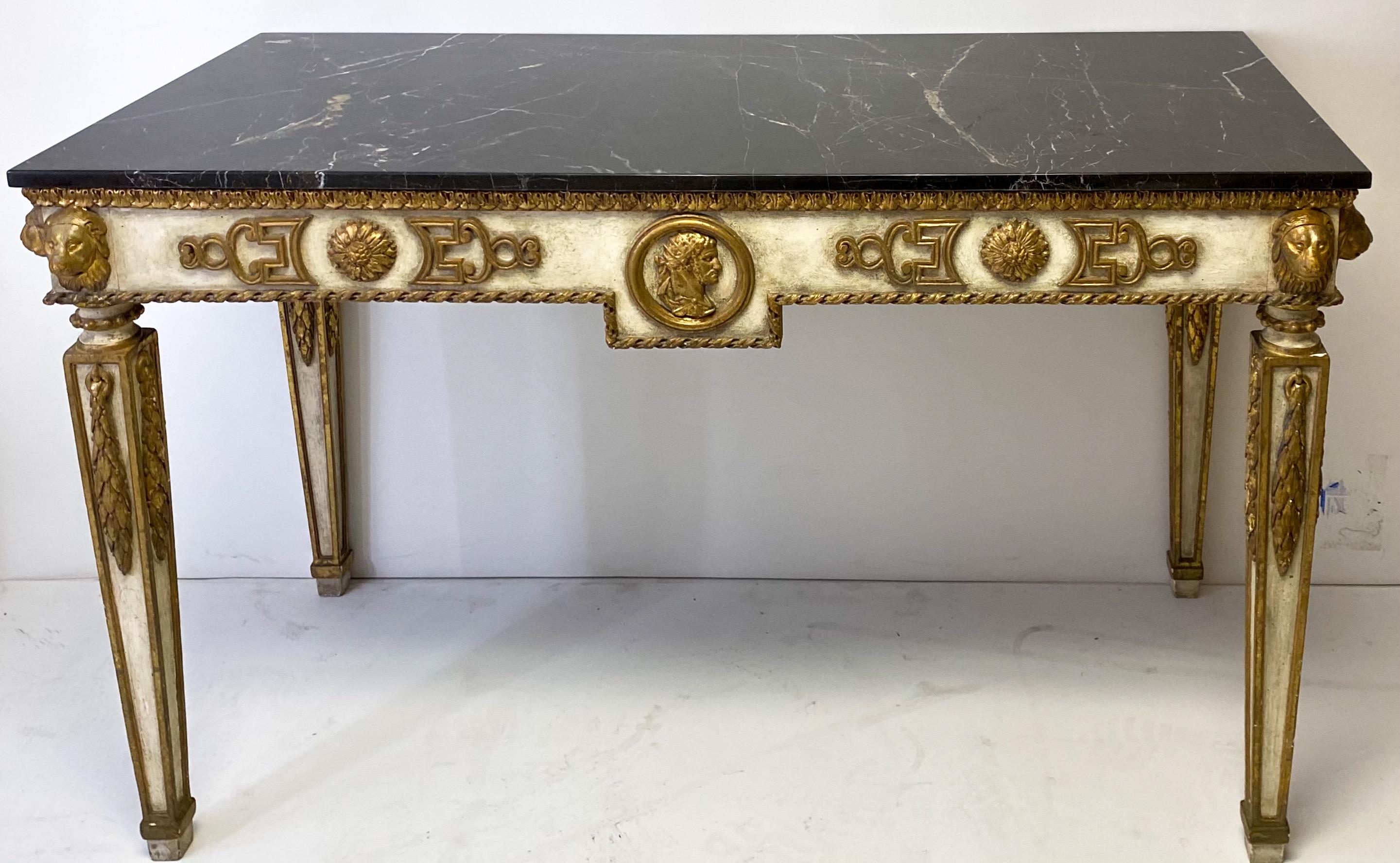 Midcentury Neoclassical Style Italian Marble-Top Console Table 1
