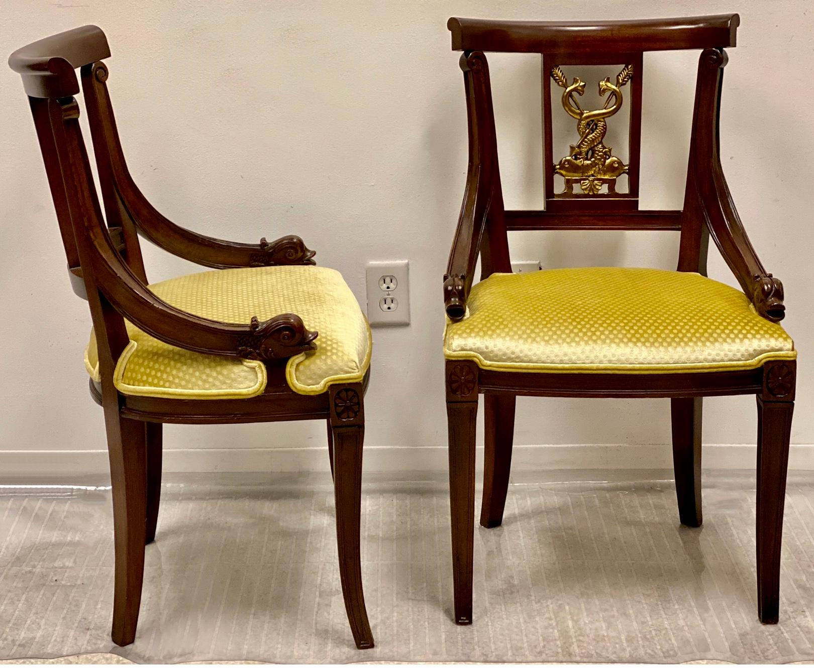 American Midcentury Neoclassical Style Mahogany and Gilt Chairs, a Pair