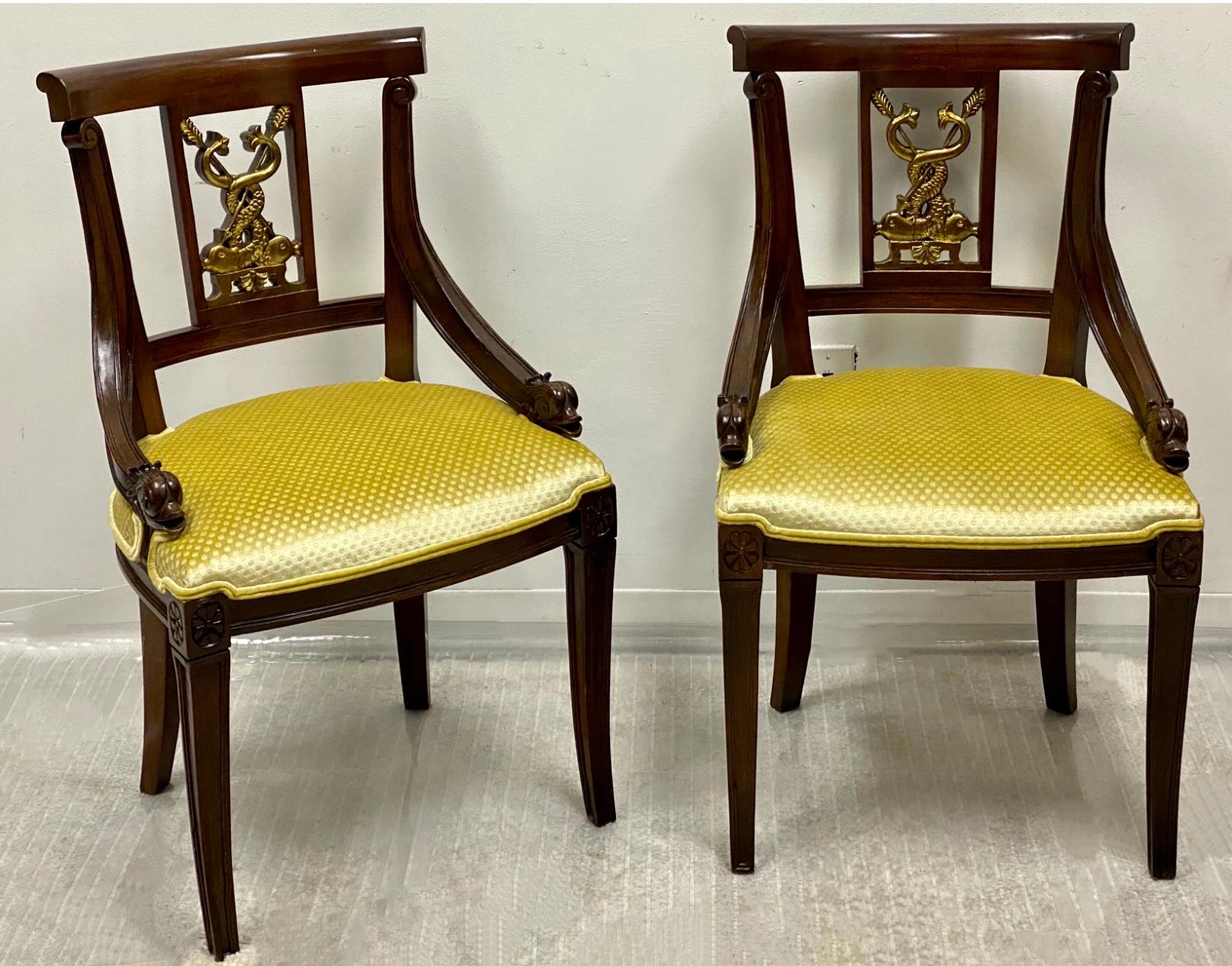 Midcentury Neoclassical Style Mahogany and Gilt Chairs, a Pair In Good Condition In Kennesaw, GA