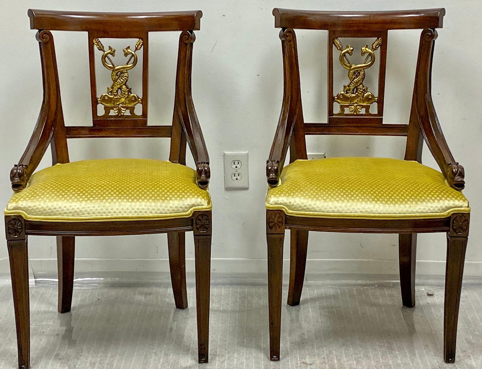 20th Century Midcentury Neoclassical Style Mahogany and Gilt Chairs, a Pair
