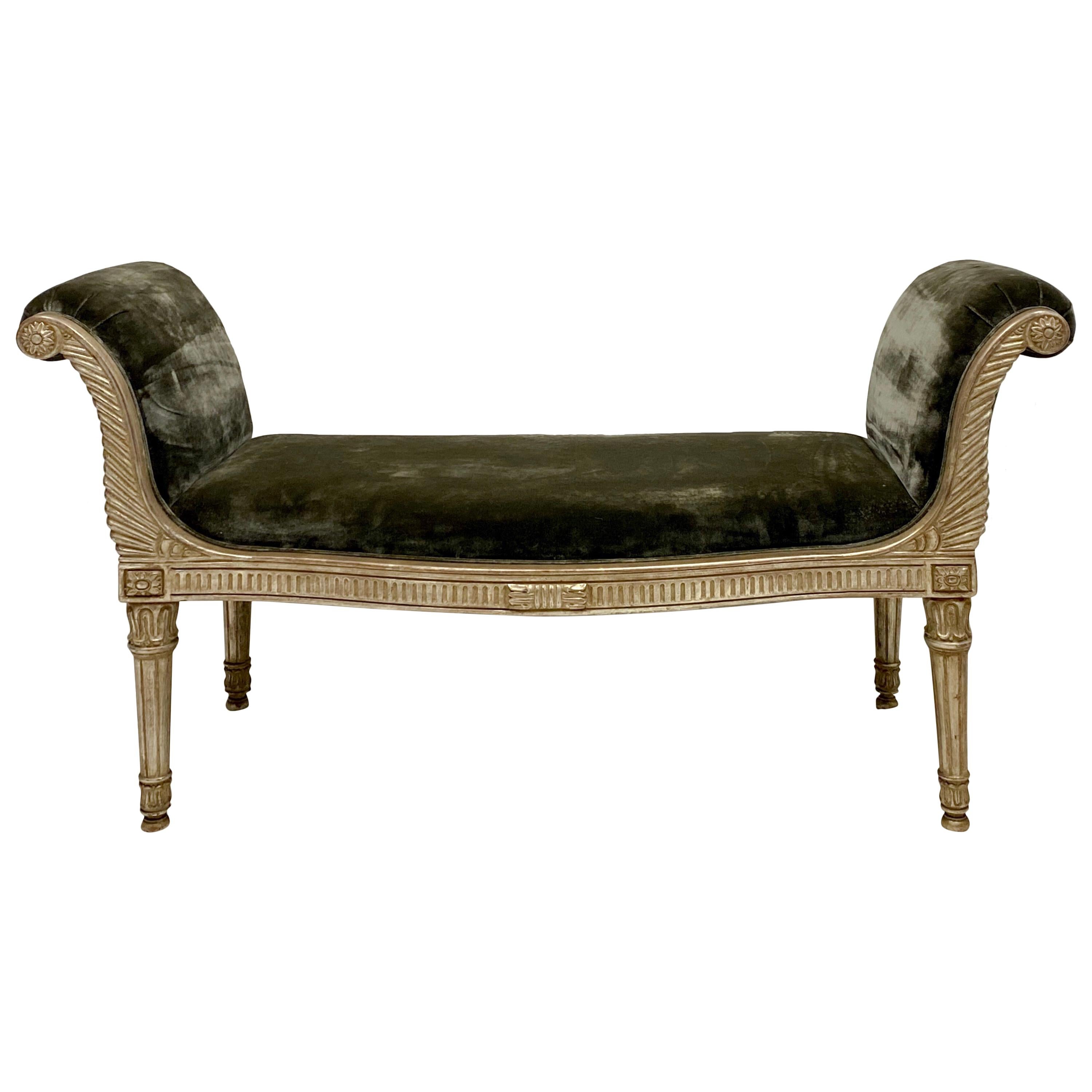 Midcentury Neoclassical Style Silver Giltwood Bench