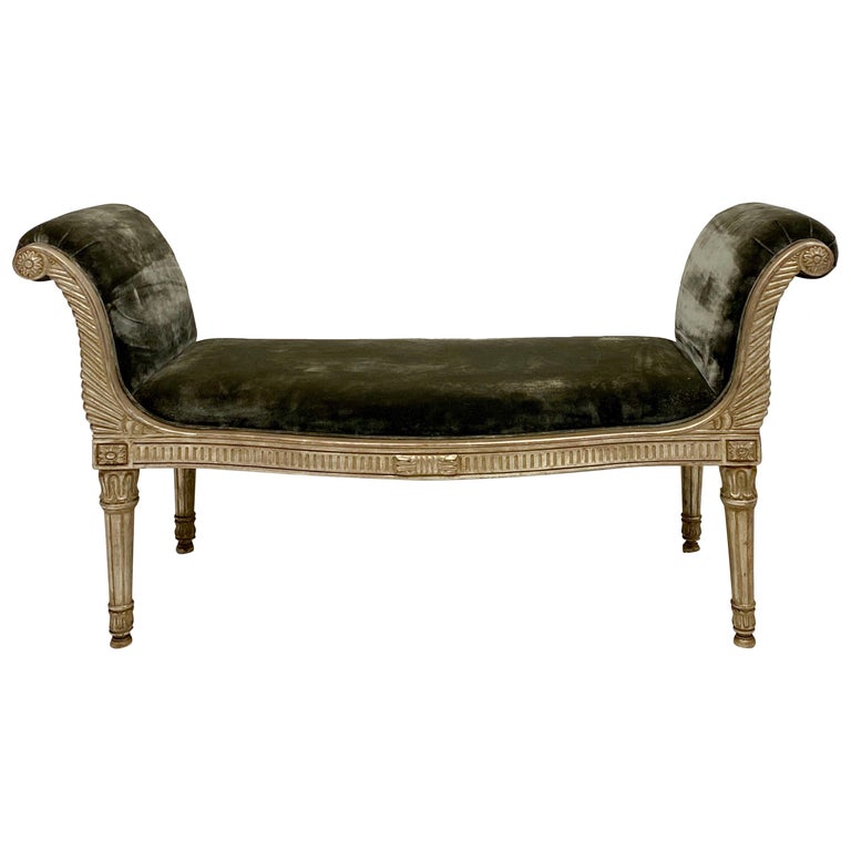 Midcentury Neoclassical Style Silver Giltwood Bench at 1stDibs