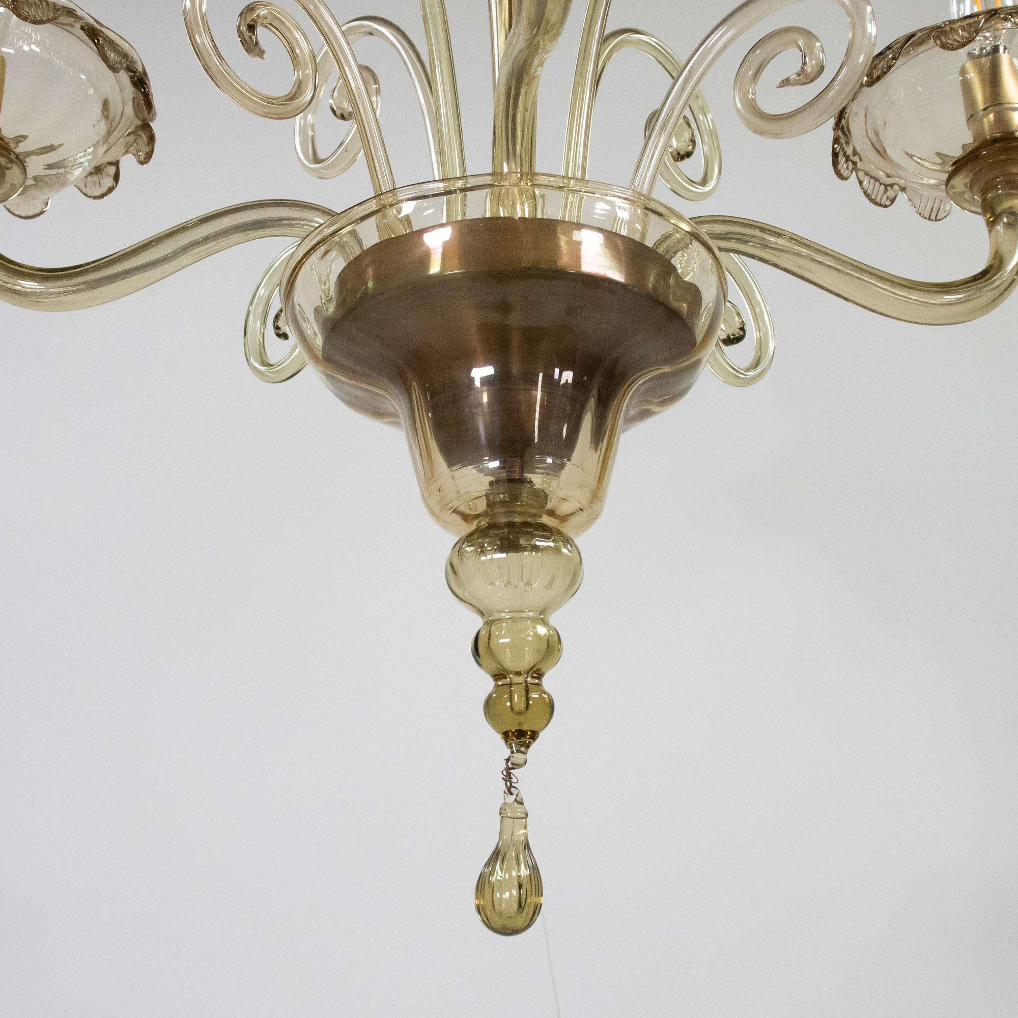 Lampadario neo-rococò di Murano di metà secolo con ambra dorata in vendita 5
