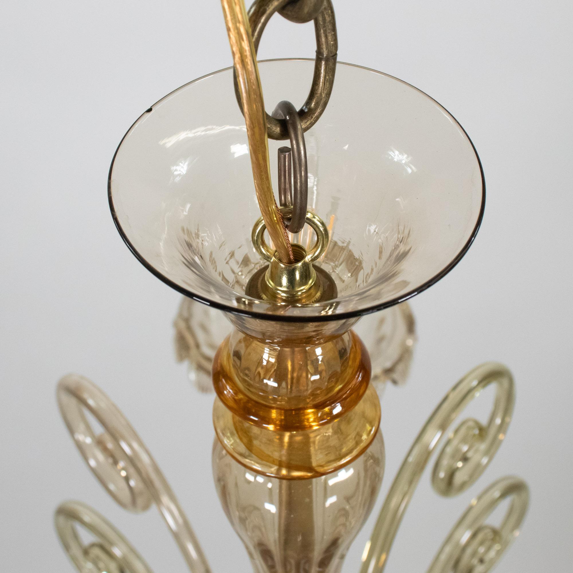 Lampadario neo-rococò di Murano di metà secolo con ambra dorata in vendita 6