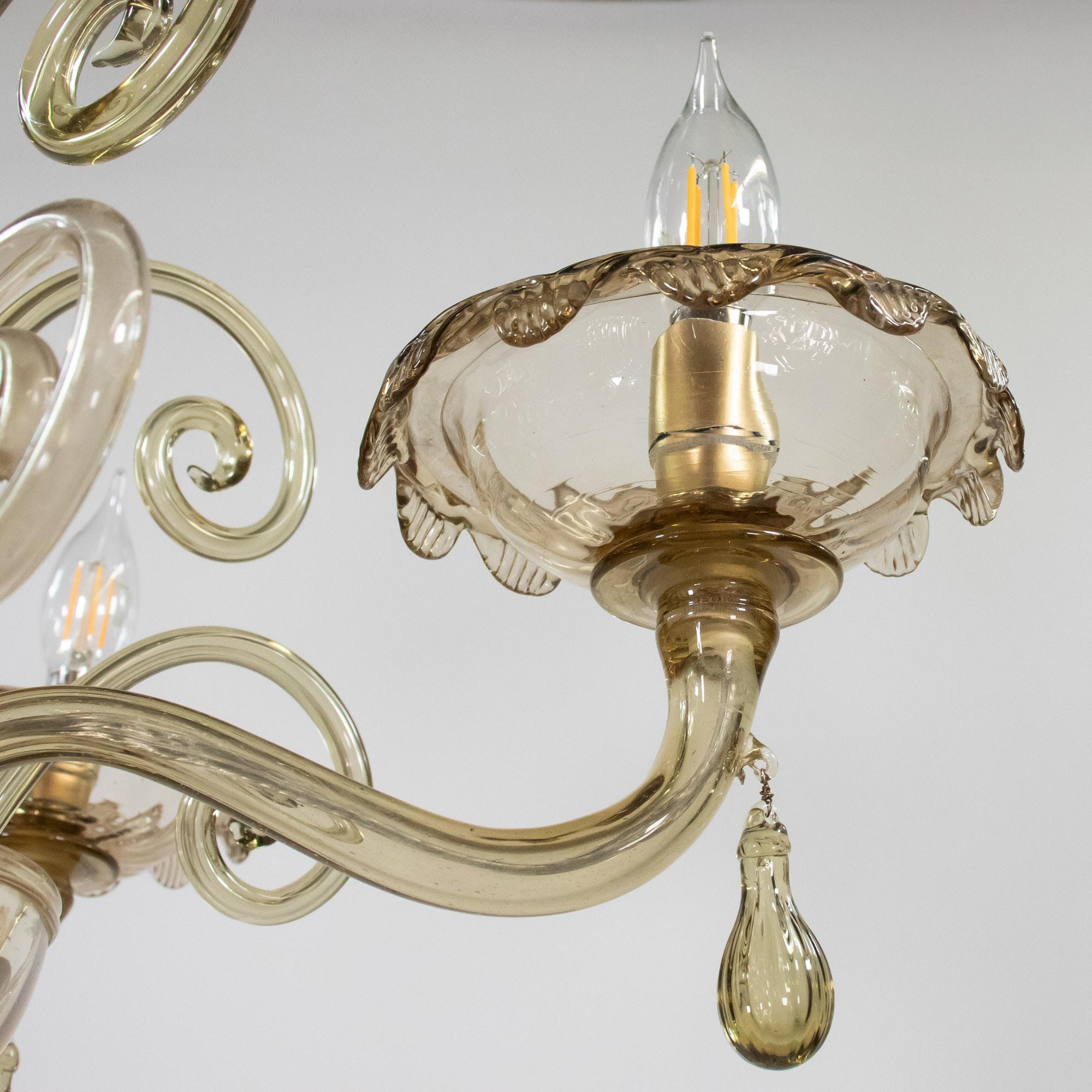 Lampadario neo-rococò di Murano di metà secolo con ambra dorata in vendita 10