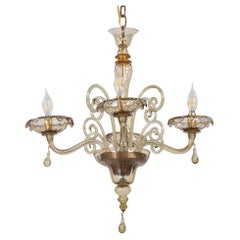 Mid Century Neo-Rococo Golden Amber Murano Chandelier