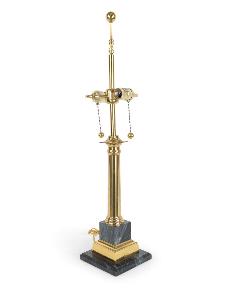 Neoclassical Midcentury Neoclassic Style Brass and Marble Table Lamps For Sale