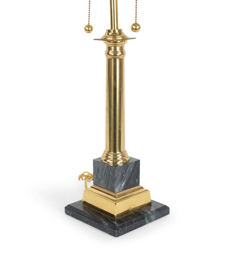 Midcentury Neoclassic Style Brass and Marble Table Lamps For Sale 2