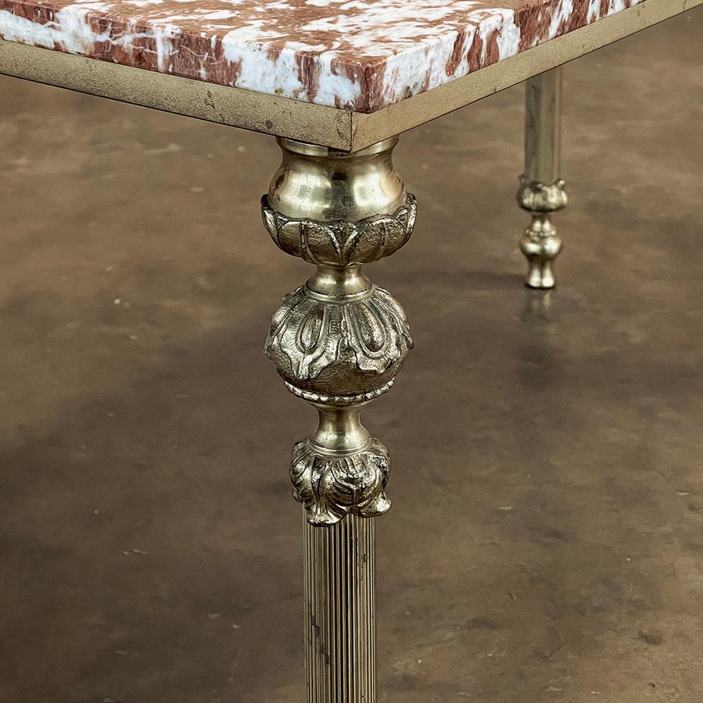 Mid-Century Neoclassical Brass & Marble Coffee Table For Sale 4