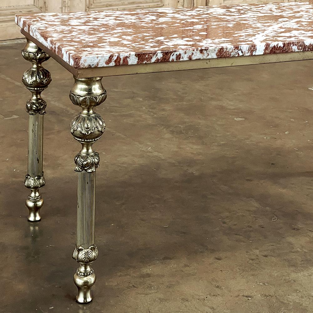 Mid-Century Neoclassical Brass & Marble Coffee Table For Sale 5