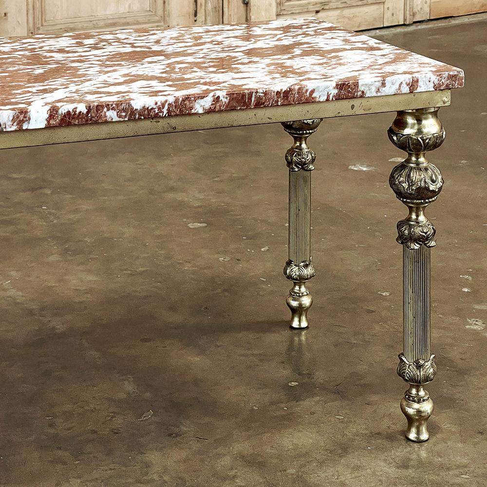 Mid-Century Neoclassical Brass & Marble Coffee Table For Sale 6