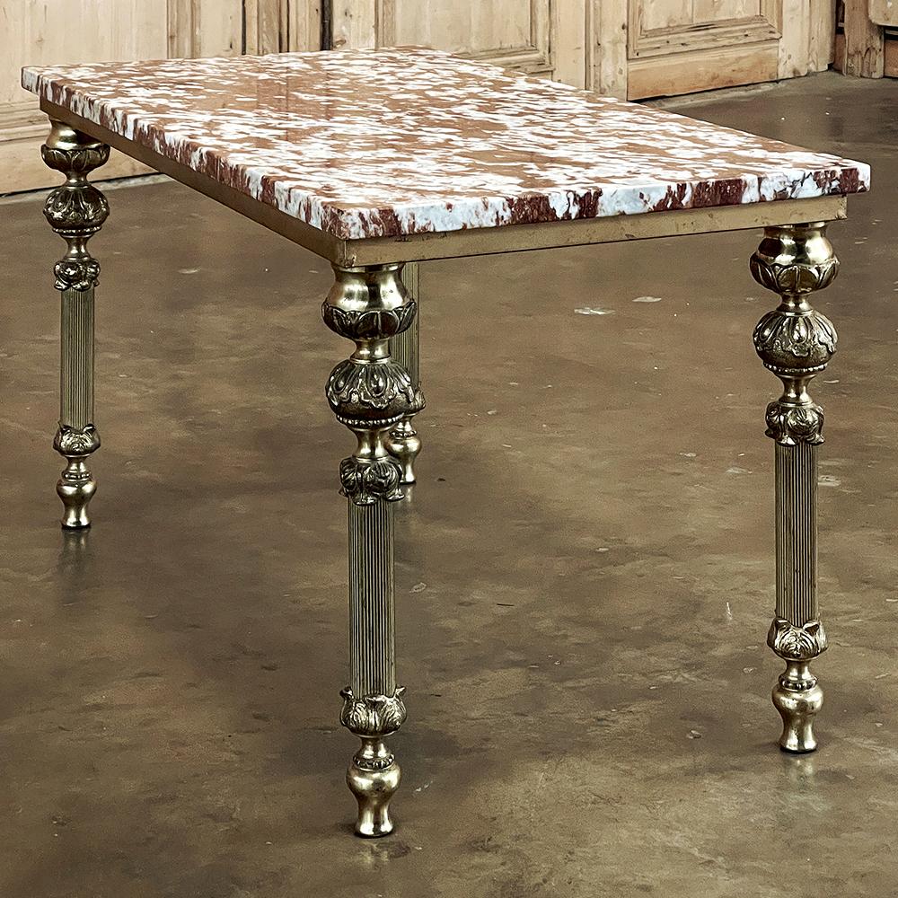Mid-Century Neoclassical Brass & Marble Coffee Table For Sale 7