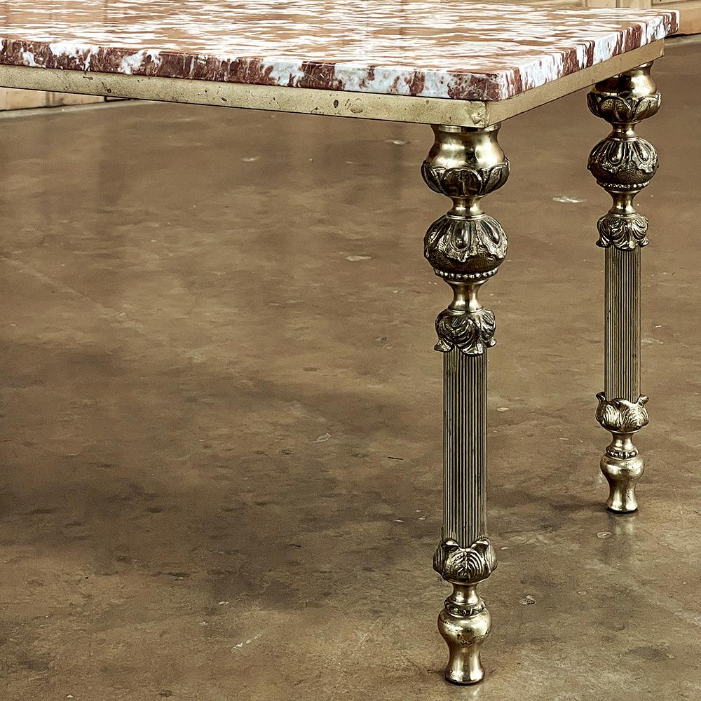 Mid-Century Neoclassical Brass & Marble Coffee Table For Sale 8
