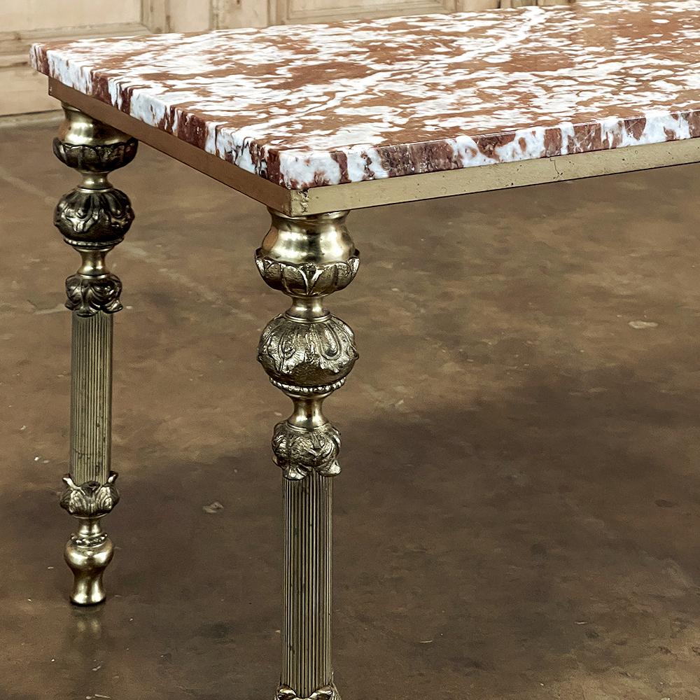 Mid-Century Neoclassical Brass & Marble Coffee Table For Sale 10