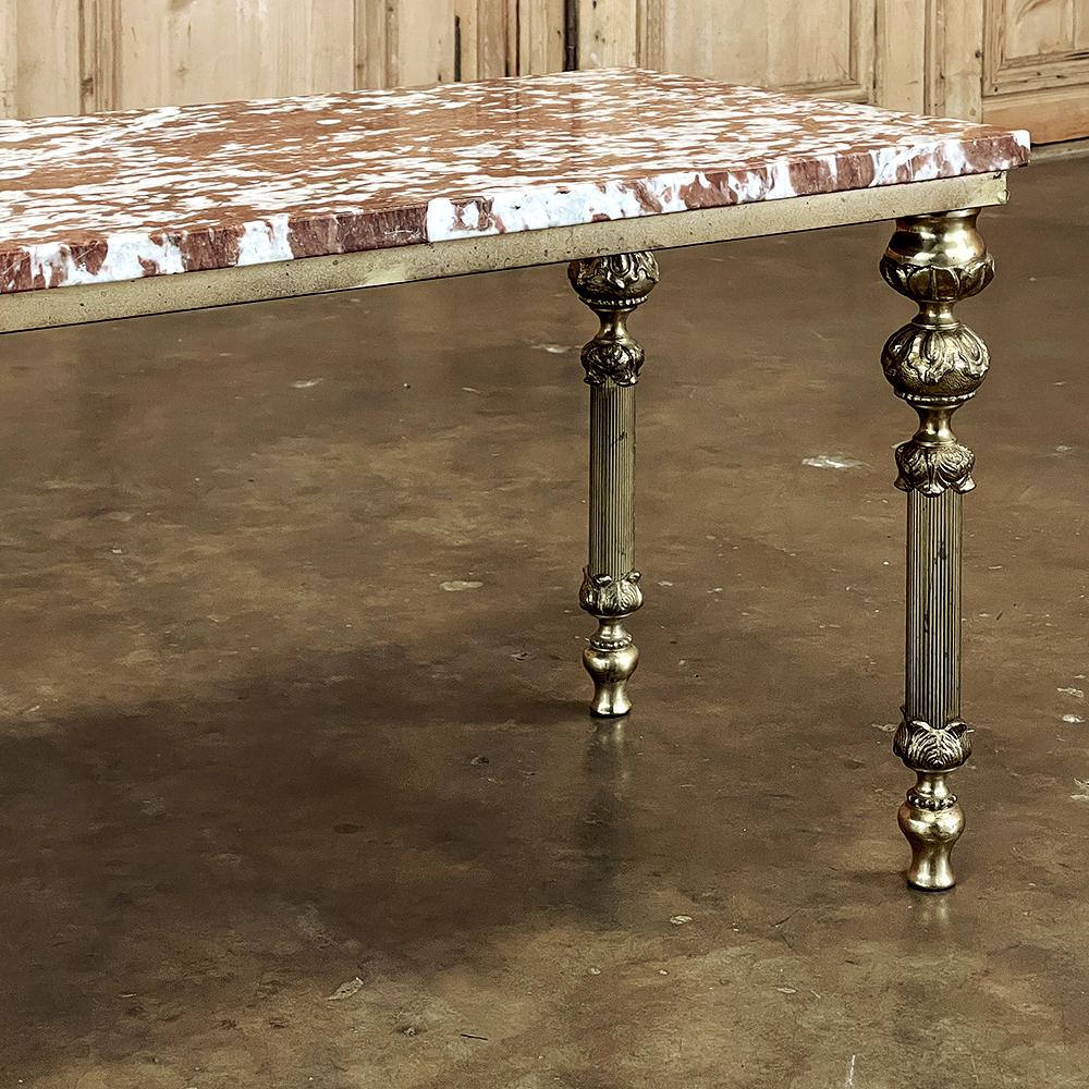 Mid-Century Neoclassical Brass & Marble Coffee Table For Sale 11