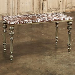 Mid-Century Neoclassical Brass & Marble Coffee Table