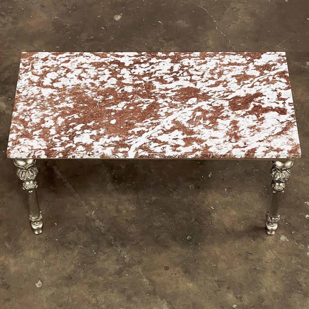 Mid-Century Neoclassical Brass & Marble Coffee Table In Good Condition For Sale In Dallas, TX