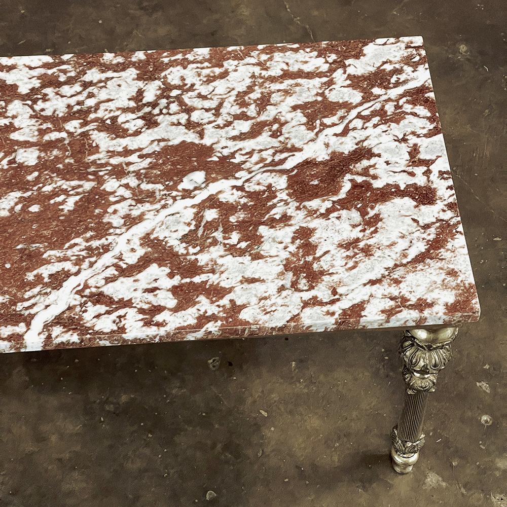 Mid-Century Neoclassical Brass & Marble Coffee Table For Sale 1