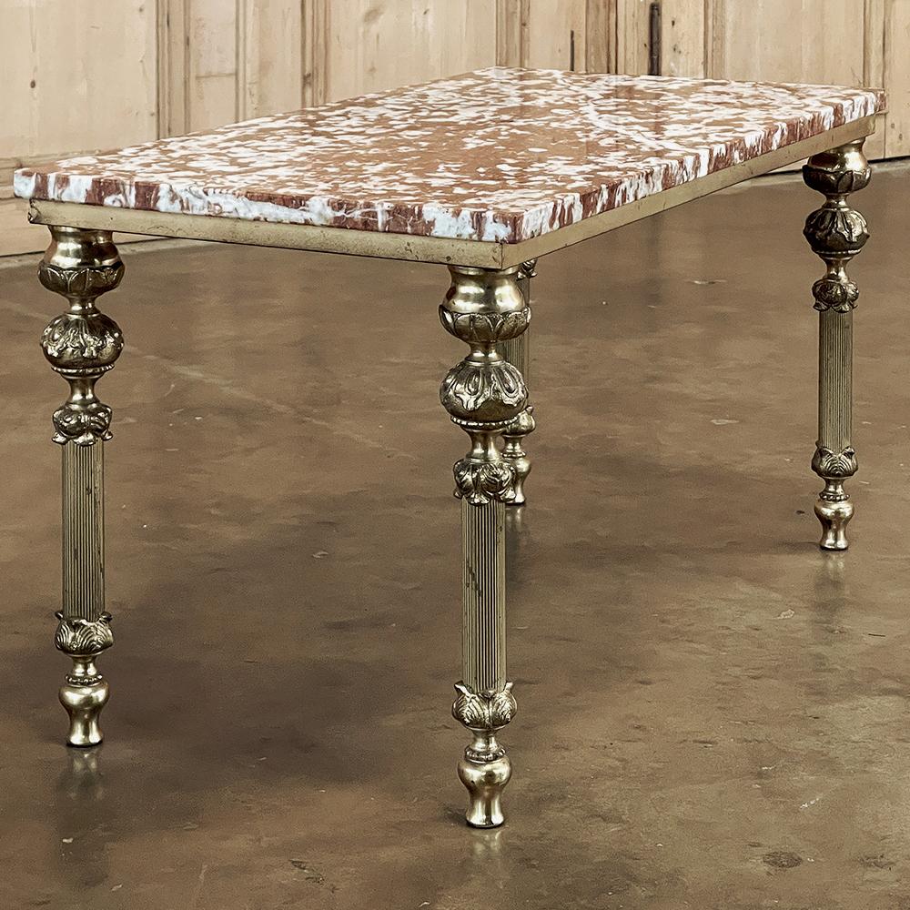 Mid-Century Neoclassical Brass & Marble Coffee Table For Sale 2