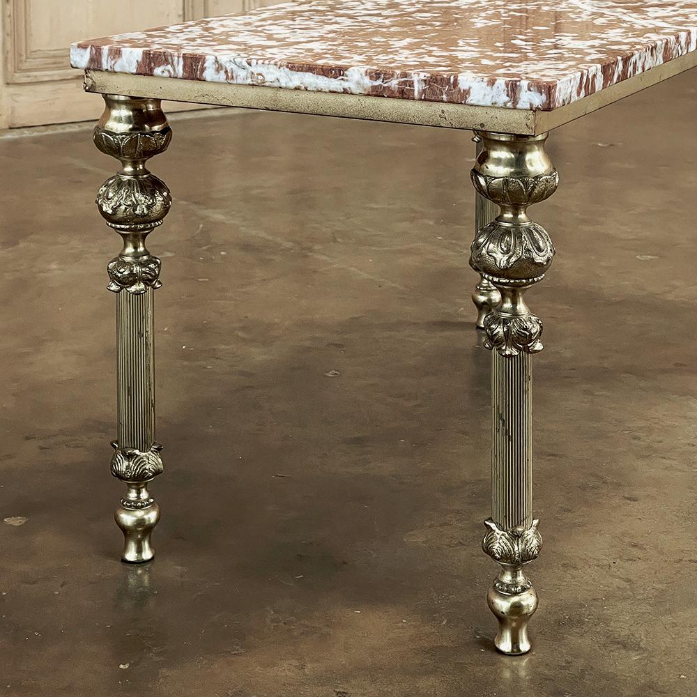 Mid-Century Neoclassical Brass & Marble Coffee Table For Sale 3